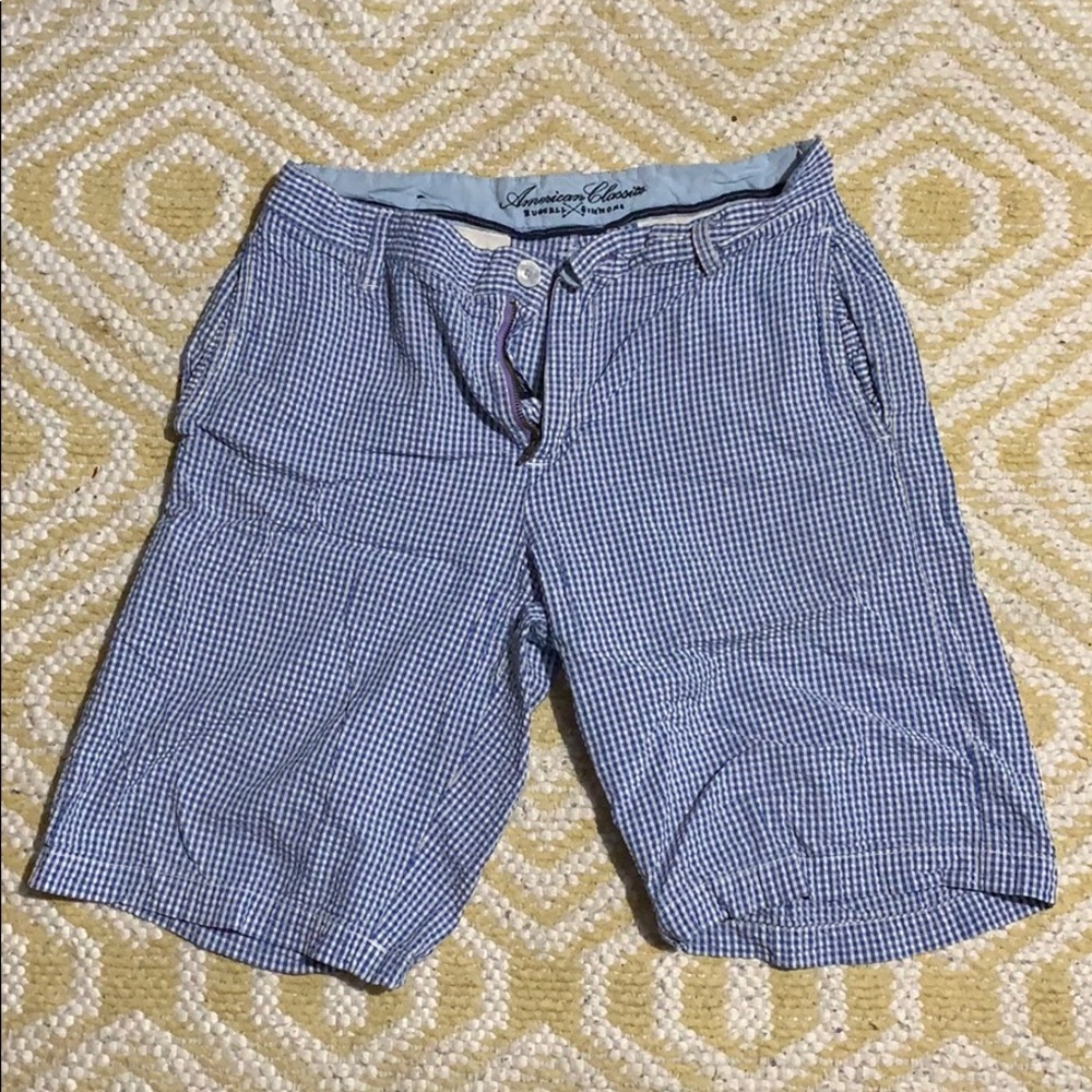 Cotton men shorts Blue  and white plaid